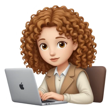 Light brown curly hair girl studying on laptop sticker