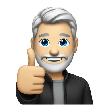 smiling male in black jacket with grey Beard and Blue eyes giviing thumbs up sticker