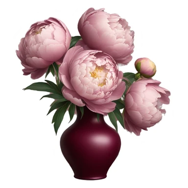 biege peonies in burgundy vase sticker