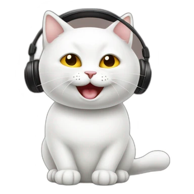 White Cat listen and music with happy face sticker