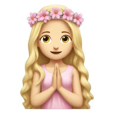 caucasian with Long blonde hair praying girl with pink flora in hands and floral crown sticker