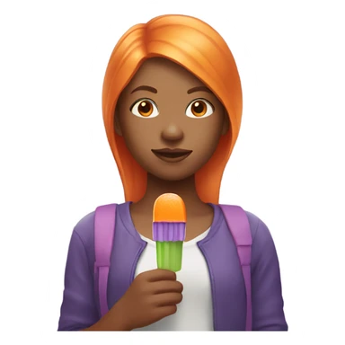 A girl with orange hair holding a purple popsicle  sticker