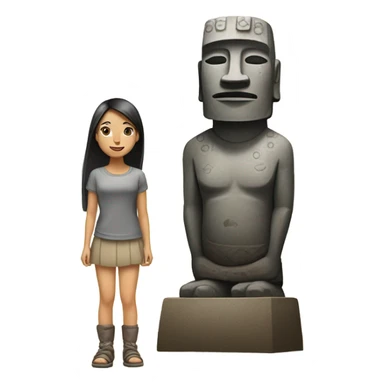 Asian girl in moai statue sticker