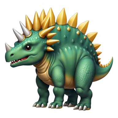 Cinematic Noble Stegosaurus Portrait Emoji, Poised and dignified, with a sturdy, low-slung body adorned by a distinctive row of bony plates along its back and a spiked tail, a small, determined head with observant eyes, Simplified yet sharply defined features, highly detailed, glowing with a soft, earthy radiance, high shine, intelligent and resolute, stylized with an air of ancient armored majesty, focused and alert, soft glowing outline, capturing the essence of a watchful and confident Stegosaurus that appears ready to lumber out of the screen with effortless authority! sticker