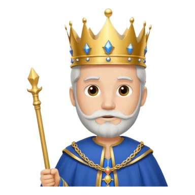 Bearded King, young king with short white beard, royal staff in hand, wearing crown, blue
 sticker
