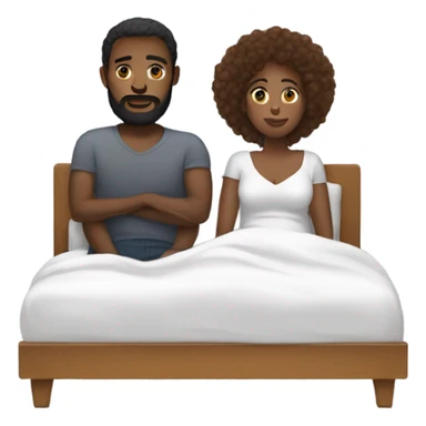 Black woman sitting in bed with white male with brown hair and beard  sticker
