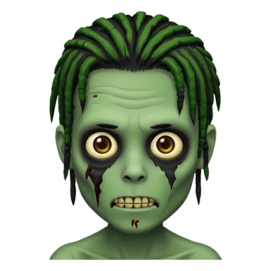 make a zombie boy emoji (headshot only) that has black dreads with green skin and some facial scars sticker