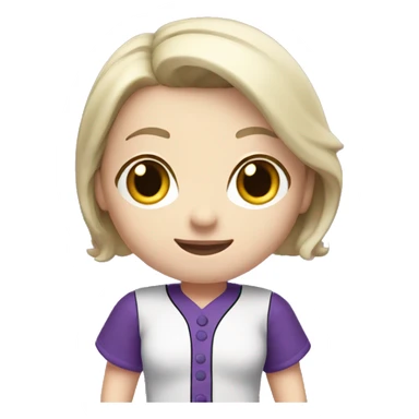 baseball card character. white female. short brunette hair. letter C logo. Purple and white uniform.  sticker