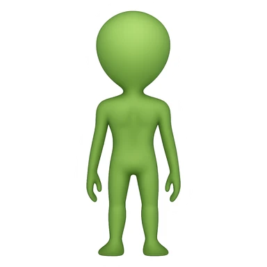 Create a clear rear view of an alien facing away from the viewer in a simple, rounded emoji style with no background. sticker