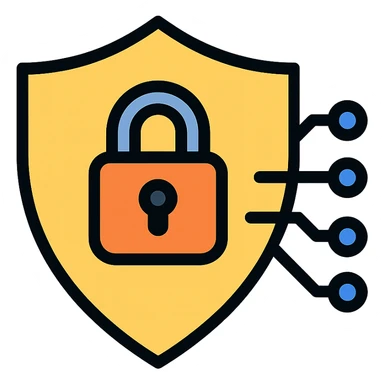shield with a lock and subtle digital circuit lines, clean lines, professional, for an information and cybersecurity expert sticker