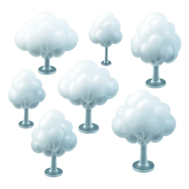 tree with a crown made of very bright white fluffy convex clouds, matte glass style sticker