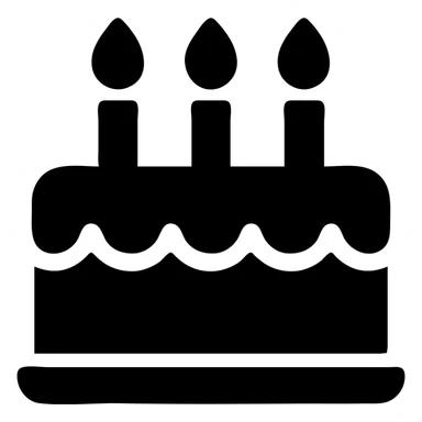 A birthday cake with lit candles and decorative frosting sticker