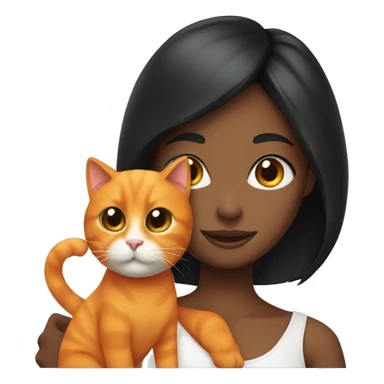 black hair girl holding a orange cat sticker