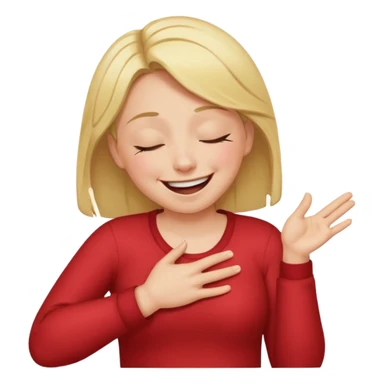 A person laughing with one hand pointing straight and one hand on his stomach with laughing tears in his eyes and closed eyes and straight pointing hand straight sticker