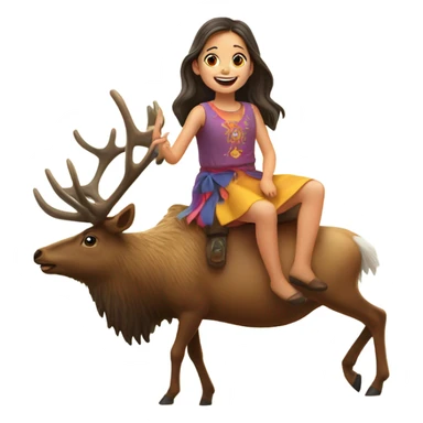 Little girl riding an elk  sticker