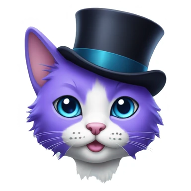 purple haired cat in top hat blue eyes  sticker