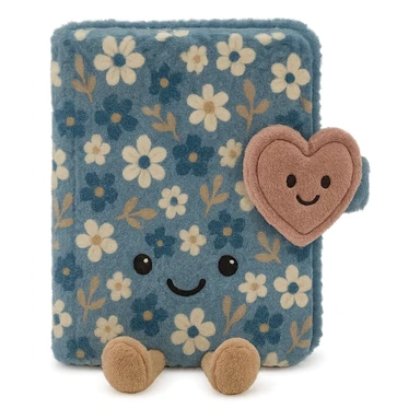 Blue Floral journal with a heart-shaped lock as a kawaii plushie, jellycat style  sticker