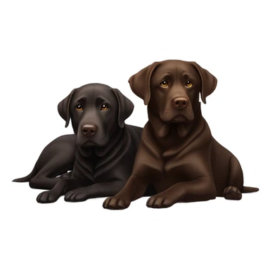 Chocolate Labrador lying with a black Labrador  sticker