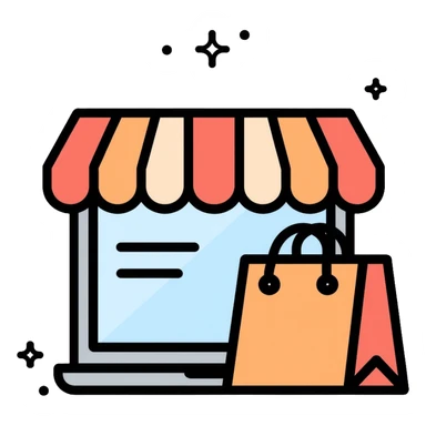 online shop storefront with shopping bag icon sticker