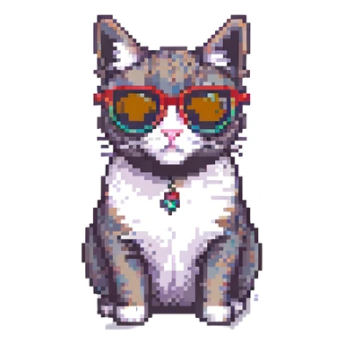 cat wearing sunglasses, retro and playful sticker