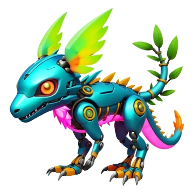 Tropical lush warm-colored modern colorful neon-colored cyber-Fakémon-Digimon-Trico-creature sticker