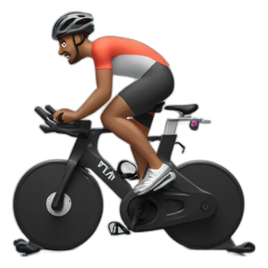 Man on Peloton stationary bike with screen. No helmet sticker