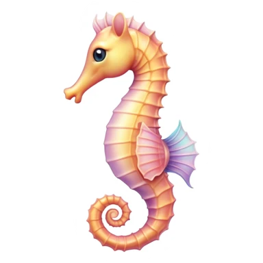 Cinematic Cute Sea Horse Portrait Emoji, Head tilted playfully and inquisitively, featuring a charming, petite seahorse with a softly curved body in pastel tones, a delicately coiled tail and round, sparkling eyes full of gentle wonder, Simplified yet irresistibly adorable features, highly detailed, glowing with a warm, inviting aquatic glow, high shine, affectionate and lively, stylized with a touch of enchanting marine charm, soft glowing outline, capturing the essence of a mischievous yet loving seahorse that seems as if it could float out of the screen into your arms! sticker