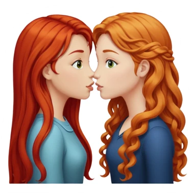 two girls kissing, one with long straight red hair, the other with long curly blonde hair sticker