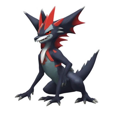 Black Cool Edgy Anthro Noivern-Nargacuga-Silvally-Sergal-Garchomp-Fakémon  with White and Red Edgy markings sticker
