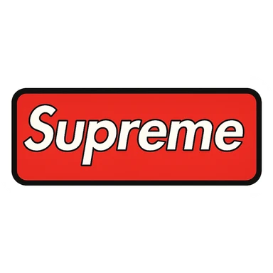 Supreme logo with bold white Futura Heavy Oblique text on a red rectangle, iconic streetwear brand style, minimalistic, clean, modern sticker