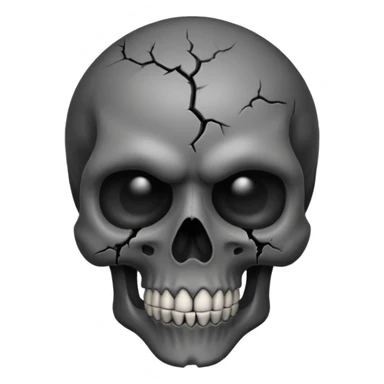 iOS style emoji, dark fantasy skull, cracks, black smoke from eyes, soft light, stylized sticker