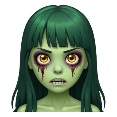 green zombie girl with long hair and bangs sticker