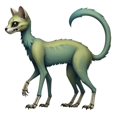 long-snouted evil skeletal skully zombie-like swampy ghostly dull spectral edgy spooky bloody meager thin cool skeleton-zombie-caracal-civet-genet-sergal-vernid-Gryphon-Cacomistle-Trico-oncilla-animal-Fakémon-hybrid-fursona (full body) sticker