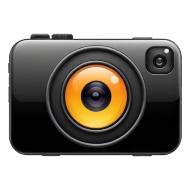 Minimalistic flat vector icon, iOS style, thin black contour on white background. Smartphone with a camera lens symbol. No text, no shadows.
 sticker