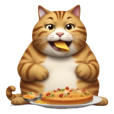 a fat cat that is eating a whole buffet sticker
