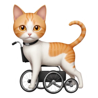 full body small short hair ginger and white cat with orange eyes walking in a wheelchair for cats sticker
