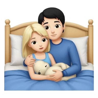 Blonde hair girl black hair boy. Cuddle n kissin in bed sticker