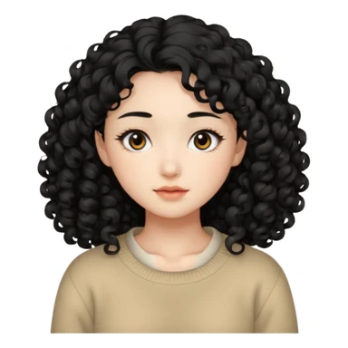 Beautiful girl,Black hair, curly long hair,Black eyes,Chinese, beige sweater  sticker
