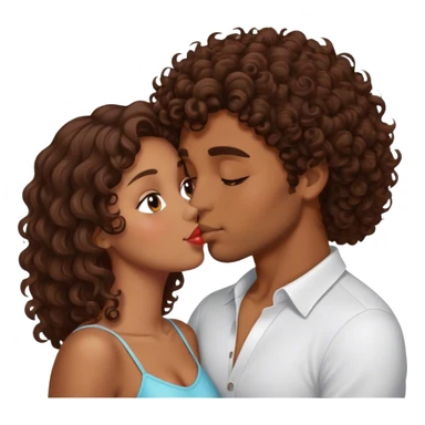 Brunette and brown curly hair guy kiss-kiss sticker