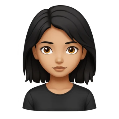 a pretty tan indian bratz girl with messy dark black hair, wearing a black tee. sticker