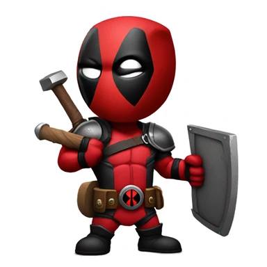 Deadpool holding Viking shield and a hammer sticker
