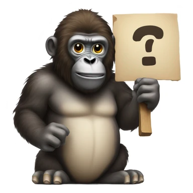 Ape holding up sign with exclamation mark sticker
