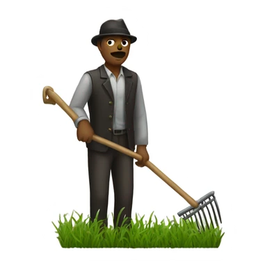A man in chains with a rake in a field sticker