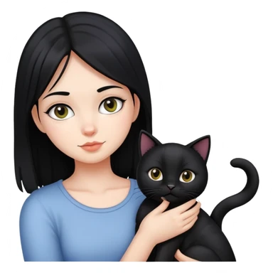 Girl with black hair holding a black cat sticker