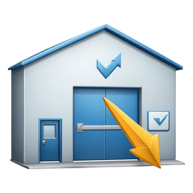 modern warehouse with an arrow that points in through te door sticker