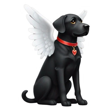 Black Labrador with red color and white angel wings. Dog sits show full body. sticker