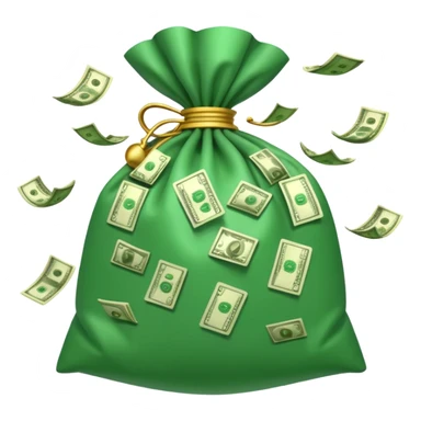 

3D emoji style, big bag of money, flying dollar bills, rich casino vibe, smooth lighting, high detail, clean edges, transparent background



 sticker