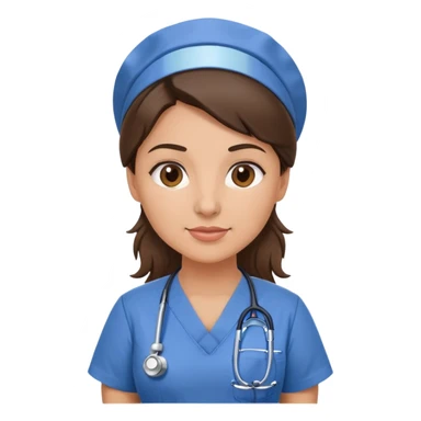 Heavy set nurse, Brunette woman in scrubs with a stethoscope sticker