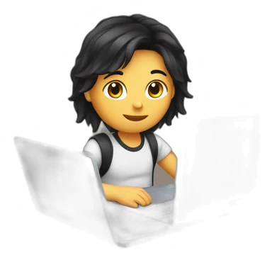 student study on laptop with black hair sticker