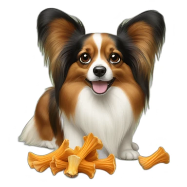 Papillon dog picking chanterelle sticker